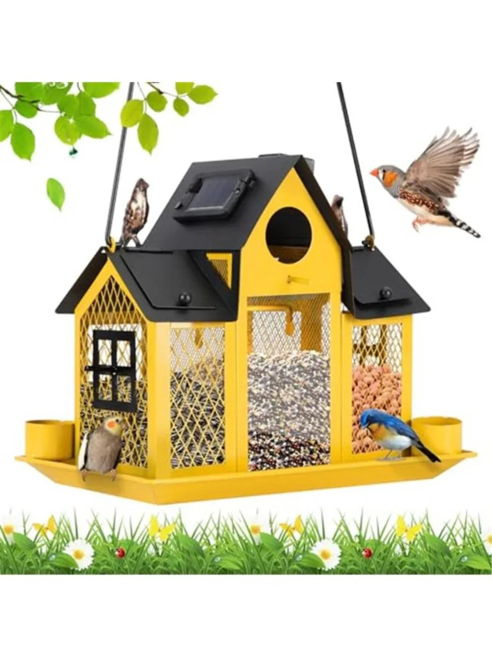 Solar Bird Feeders House for Outside Hanging, Metal Wild Bird Feeder for Outdoor